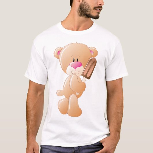 Teddy Bear Holding Chocolate Ice Cream Popsicle T-shirt (Voorkant)