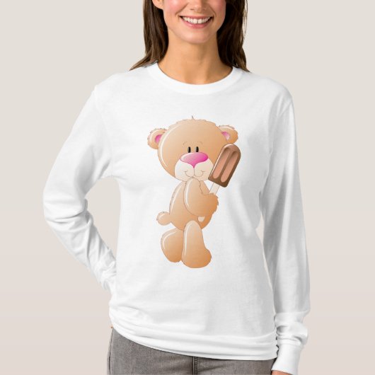 Teddy Bear Holding Chocolate Ice Cream Popsicle T-shirt (Voorkant)