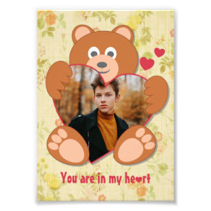 Teddy Bear Holding Hart Foto Valentijnsdag Afdruk