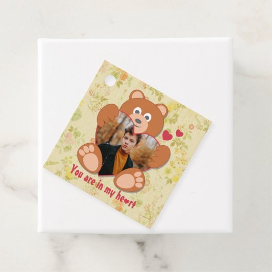 Teddy Bear Holding Hart Foto Valentijnsdag Bedankjes Labels (In situ)