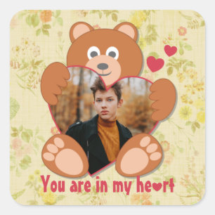 Teddy Bear Holding Hart Foto Valentijnsdag Vierkante Sticker