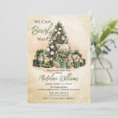 Teddy Bear Holiday We Can Bearly Wait Baby Shower Kaart (Staand voorkant)
