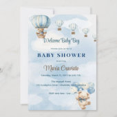 Teddy Bear Hot Air Ballon Baby shower Uitnodiging (Voorkant)