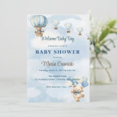 Teddy Bear Hot Air Ballon Baby shower Uitnodiging (Staand voorkant)
