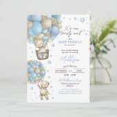 Teddy Bear Hot Air Ballon Baby shower Uitnodiging (Staand voorkant)