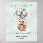 Teddy Bear Hot Air Ballon Baby shower Welkom Poster (Voorkant)