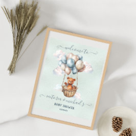 Teddy Bear Hot Air Ballon Baby shower Welkom Poster