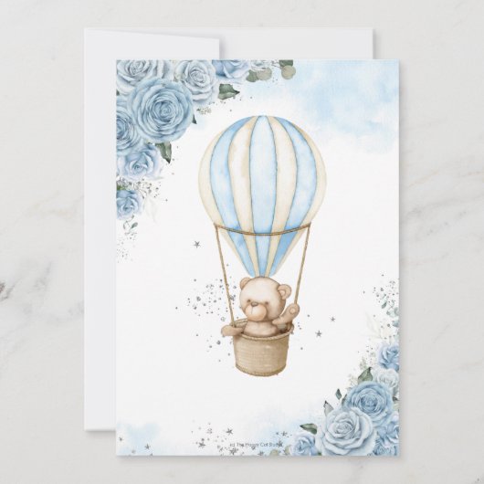 Teddy Bear Hot Air Ballon Blue Floral Baby shower Bedankkaart (Achterkant)