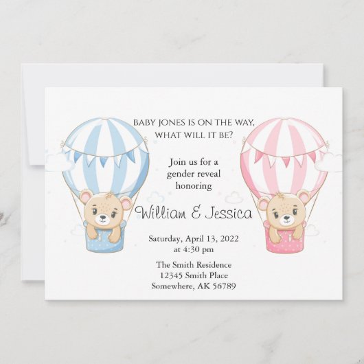 Teddy Bear Hot Air Ballon Geslacht Kaart (Voorkant)