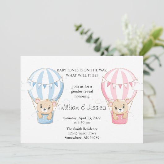Teddy Bear Hot Air Ballon Geslacht Kaart (Staand voorkant)