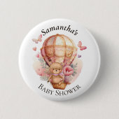 Teddy Bear Hot Air Ballon Roze Baby shower Button (Voorkant)