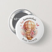 Teddy Bear Hot Air Ballon Roze Baby shower Button (Voorkant /achterkant)