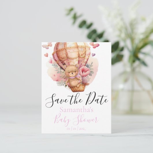 Teddy Bear Hot Air Ballon White op de datum Briefkaart (Staand voorkant)