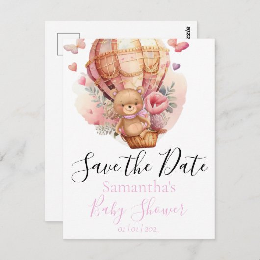 Teddy Bear Hot Air Ballon White op de datum Briefkaart (Voorkant / Achterkant)