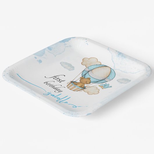 Teddy Bear Hot Air Ballonmeisje Papieren Bordje (Gebogen)