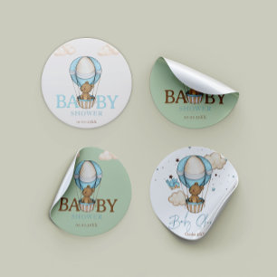 Teddy Bear Hot Balloon Barly Wait boy Baby shower Ronde Sticker