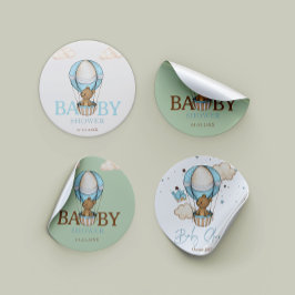 Teddy Bear Hot Balloon Barly Wait boy Baby shower Ronde Sticker