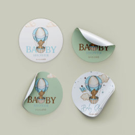 Teddy Bear Hot Balloon Barly Wait boy Baby shower Ronde Sticker