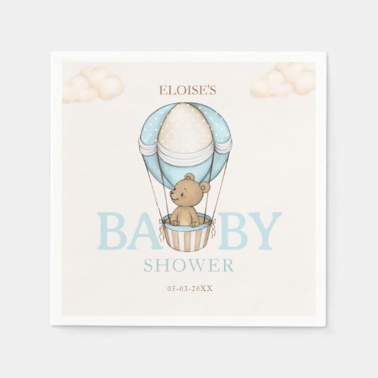 Teddy Bear Hot Balloon Barly Wait boy Baby shower Servet (Voorkant)