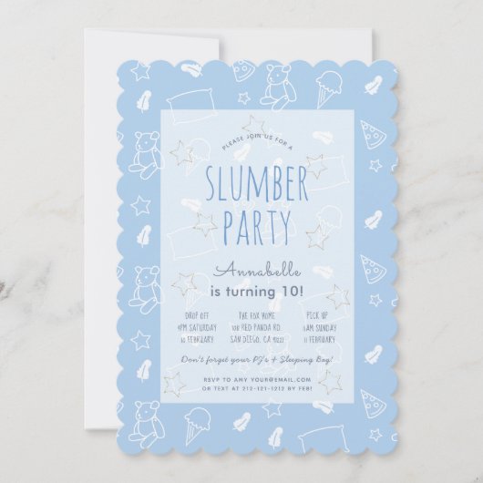 Teddy Bear Ice Cream Blue Slumber Party Verjaardag Kaart (Voorkant)