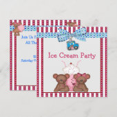Teddy Bear Ice Cream Party Kaart (Voorkant / Achterkant)