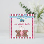 Teddy Bear Ice Cream Party Kaart (Staand voorkant)