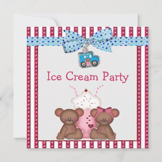 Teddy Bear Ice Cream Party Kaart (Voorkant)