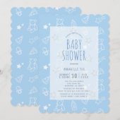 Teddy Bear Ice Cream Pizza Blue Baby shower Kaart (Voorkant / Achterkant)