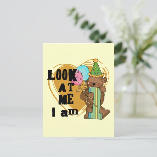 Teddy Bear Ik ben 1 Verjaardag T-shirts en geschen Briefkaart (Staand voorkant)