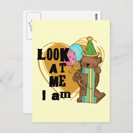 Teddy Bear Ik ben 1 Verjaardag T-shirts en geschen Briefkaart (Voorkant / Achterkant)