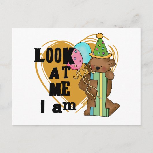 Teddy Bear Ik ben 1 Verjaardag T-shirts en geschen Briefkaart (Voorkant)