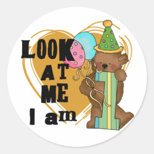 Teddy Bear Ik ben 1 Verjaardag T-shirts en geschen Ronde Sticker