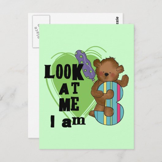 Teddy Bear Ik ben 3 Verjaardag Tshirts en Geschenk Briefkaart (Voorkant / Achterkant)