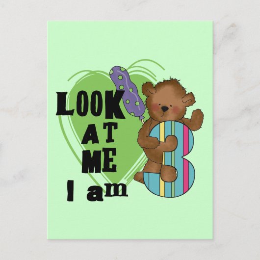 Teddy Bear Ik ben 3 Verjaardag Tshirts en Geschenk Briefkaart (Voorkant)