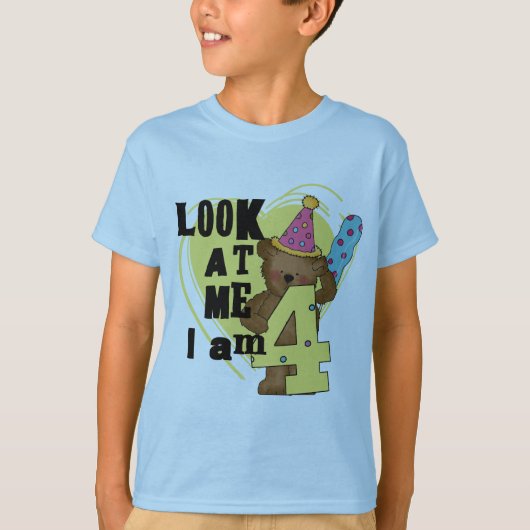 Teddy Bear Ik ben 4 Verjaardag Tshirts en Geschenk (Voorkant)