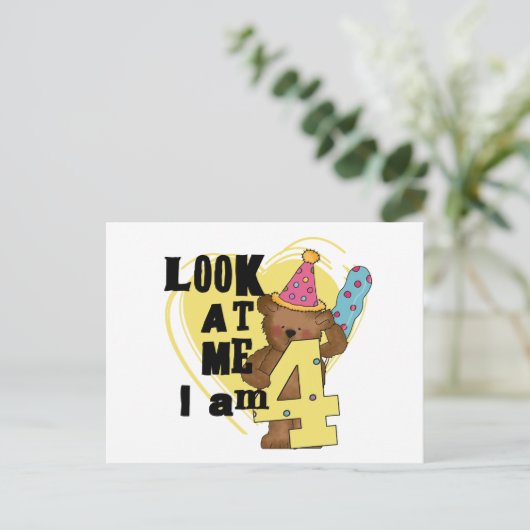 Teddy Bear Ik ben 4 Verjaardag Tshirts en Geschenk Briefkaart (Staand voorkant)