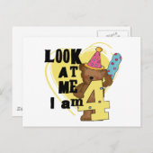 Teddy Bear Ik ben 4 Verjaardag Tshirts en Geschenk Briefkaart (Voorkant / Achterkant)