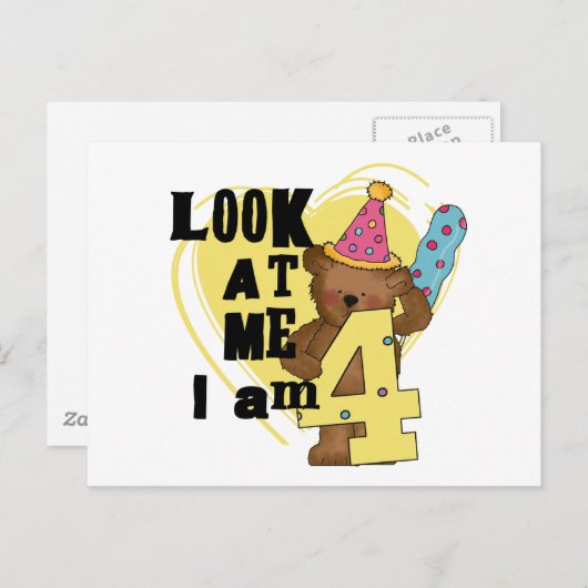 Teddy Bear Ik ben 4 Verjaardag Tshirts en Geschenk Briefkaart (Voorkant / Achterkant)