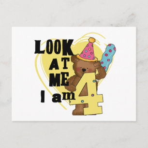 Teddy Bear Ik ben 4 Verjaardag Tshirts en Geschenk Briefkaart
