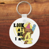 Teddy Bear Ik ben 4 Verjaardag Tshirts en Geschenk Sleutelhanger (Voorkant)