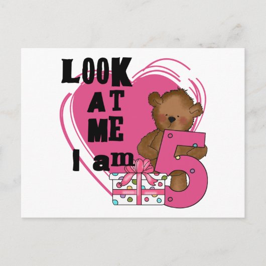 Teddy Bear Ik ben 5 Verjaardag T-shirts en Geschen Briefkaart (Voorkant)