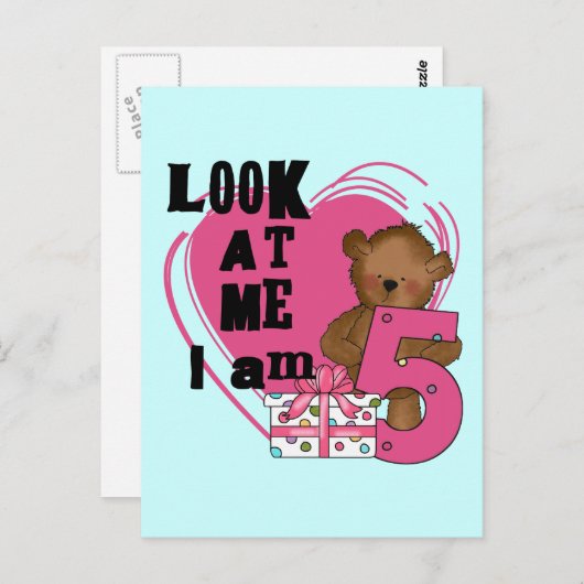 Teddy Bear Ik ben 5 Verjaardag T-shirts en Geschen Briefkaart (Voorkant / Achterkant)