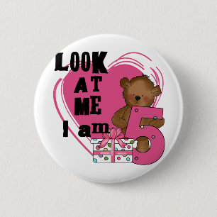 Teddy Bear Ik ben 5 Verjaardag T-shirts en Geschen Ronde Button 5,7 Cm