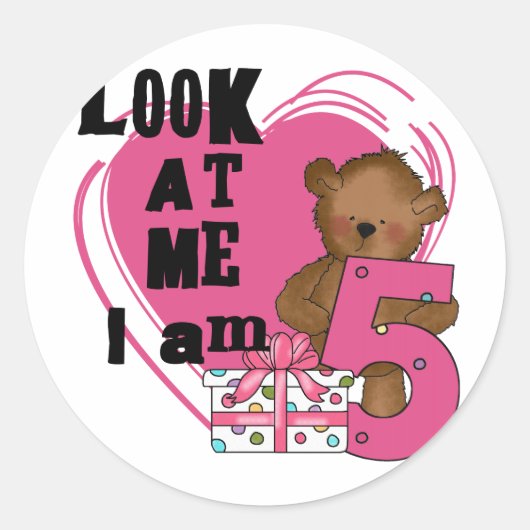 Teddy Bear Ik ben 5 Verjaardag T-shirts en Geschen Ronde Sticker (Voorkant)