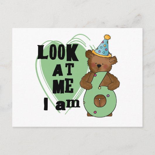 Teddy Bear Ik ben 6 Verjaardag T-shirts en Geschen Briefkaart (Voorkant)
