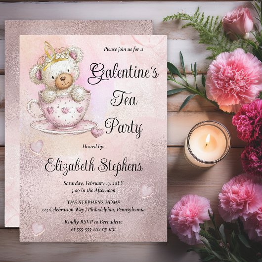 Teddy Bear in a Teacup Galantine's Tea Party Kaart