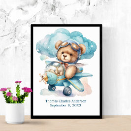 Teddy Bear in Airplane Nursery Decor Wall Art Poster