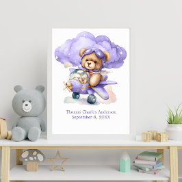 Teddy Bear in Airplane Nursery Decor Wall Art Poster