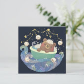 Teddy Bear in Bathtub Boat with Fluffy Monsters Feestdagenkaart (Staand voorkant)