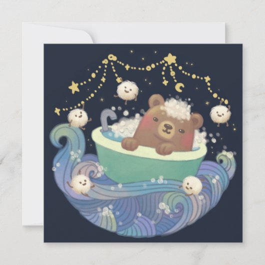 Teddy Bear in Bathtub Boat with Fluffy Monsters Feestdagenkaart (Voorkant)